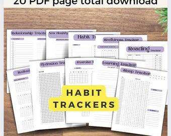 Self Care Habit Tracker Bundle, Verfolgen Sie Ziele, Routinen und Motivation täglich aus, druckbarer Zielplaner für Produktion und Erfolg, mentales Wohlbefinden