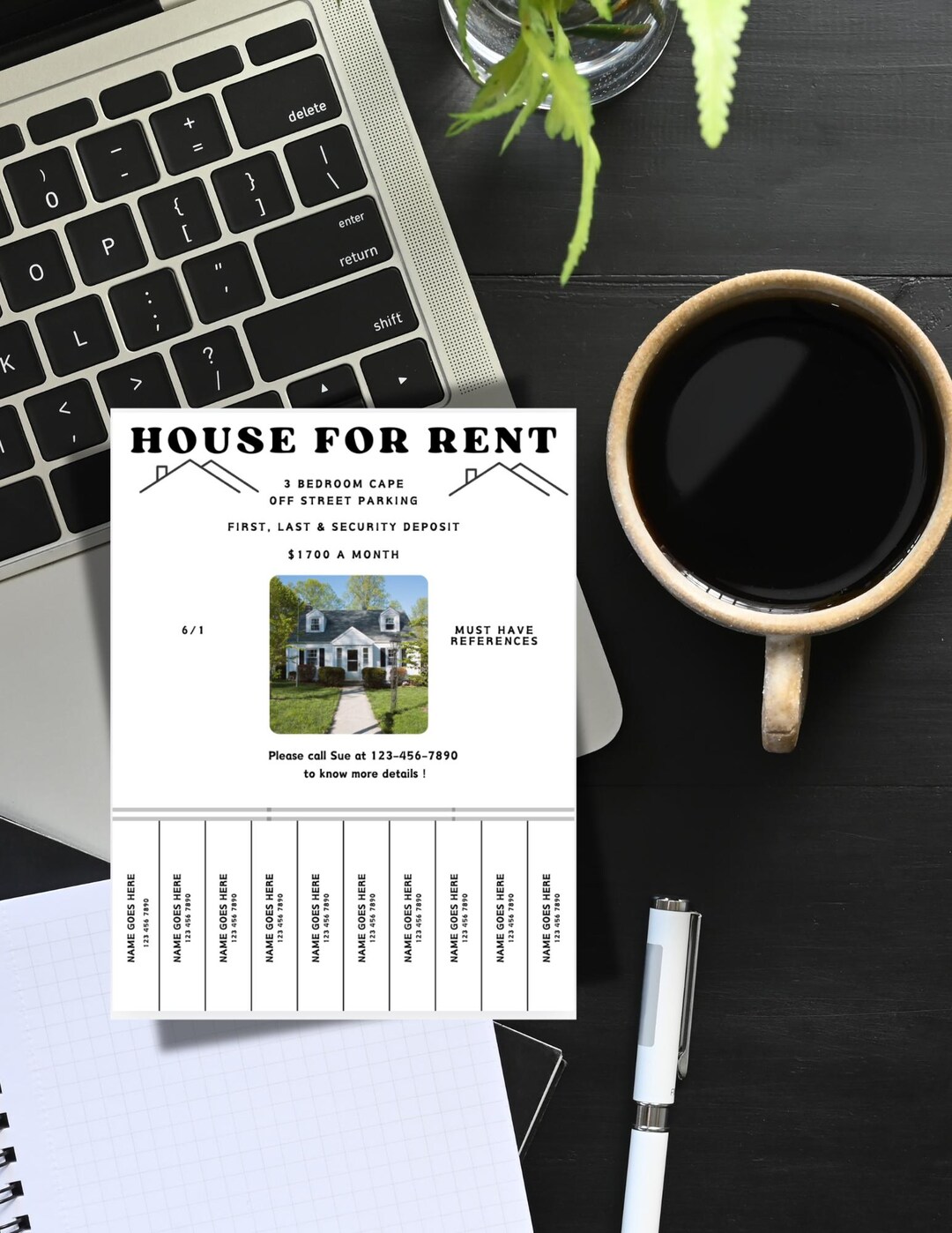 House for Rent Flyer Template: Tear-away Contact Info, Canva Flyer ...