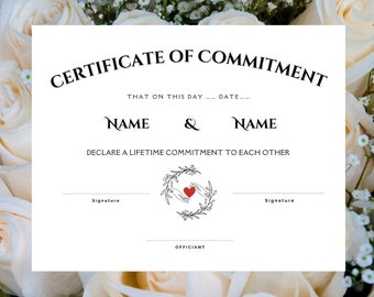 Wedding/Commitment Ceremony Certificate