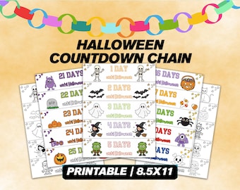 Halloween Coloring Countdown Chain, Halloween Activity Cards for Kids & Family, Spooky Fun Countdown Game, Halloween Family Advent Calendar