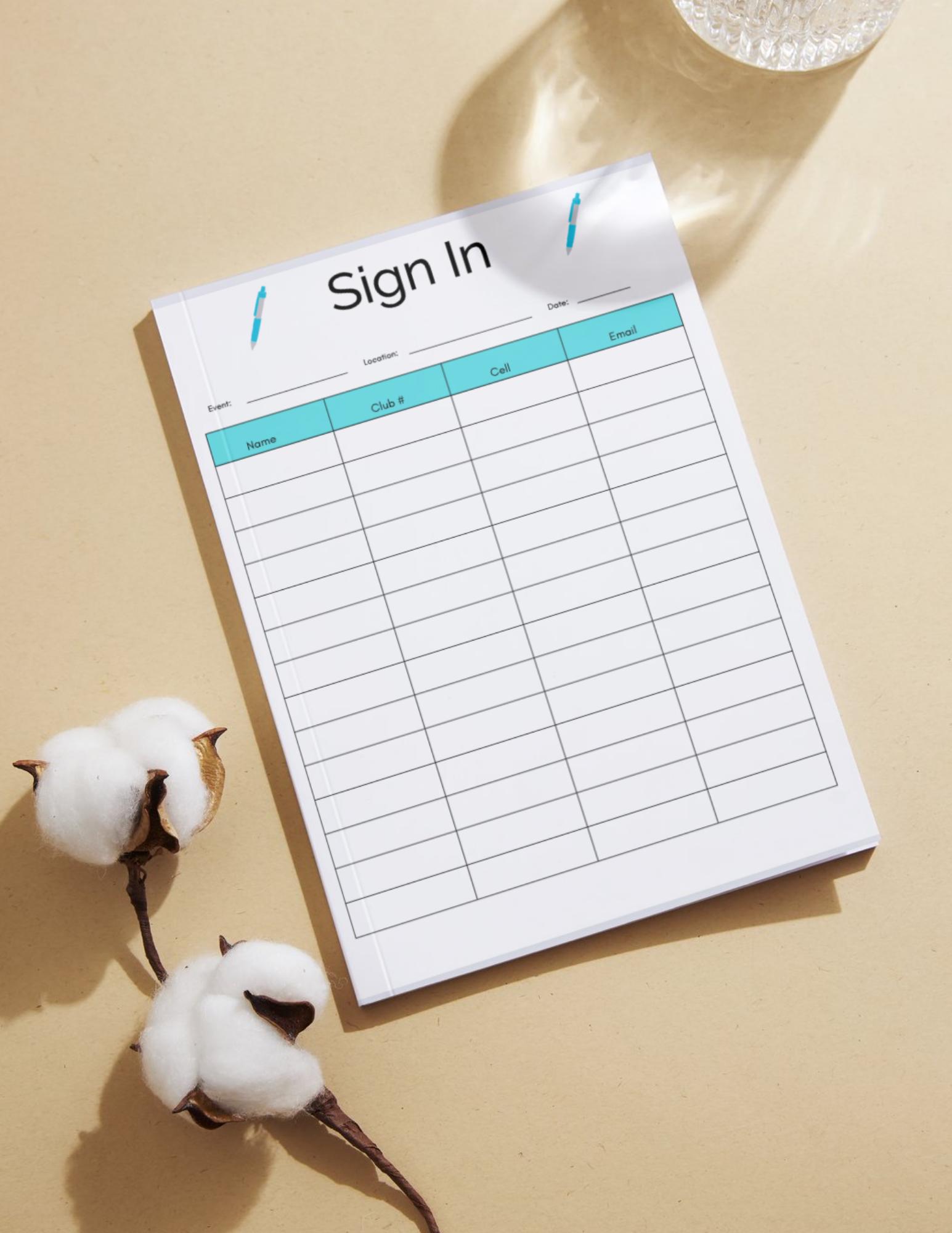 Club Sign-in Sheet: Printable Attendance Roster, Club Sign up Sheet ...
