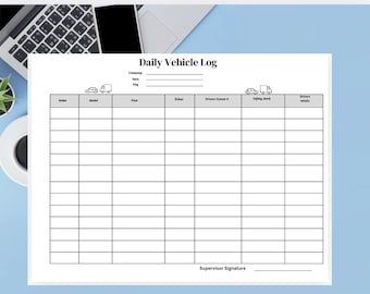 Printable Company Vehicle Log,Fleet Management Tracker, vehicle operations/drivers record, Vehicle & Driver History,Printable Auto Records