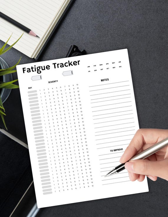 Printable Fatigue Tracker,Monthly Energy Log,Fatigue record,Energy & Wellness Log, Tiredness Levels for Better Health and Productivity