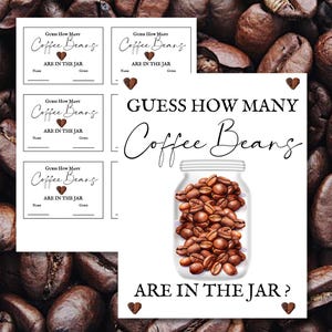 Guess How Many Coffee Beans Game,Coffee themed raffle game,Printable Party Raffle (PDF) coffee themed raffle game, coffee bean theme