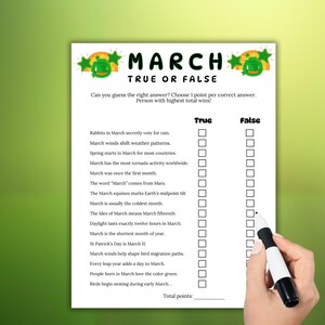 March True or False Game, March Trivia game, Classroom March True/False trivia game,March family game night trivia, pub trivia,March games image 6
