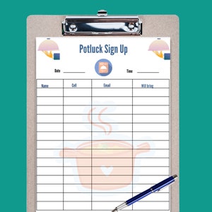 Potluck Sign Up Sheet: Printable Food Menu (PDF)