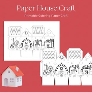 Barn/Farm themed Paper house craft, Farm themed  Printable Craft for kids, Paper barn Craft Kit,Farm Arts/Crafts for kids, barn paper houses