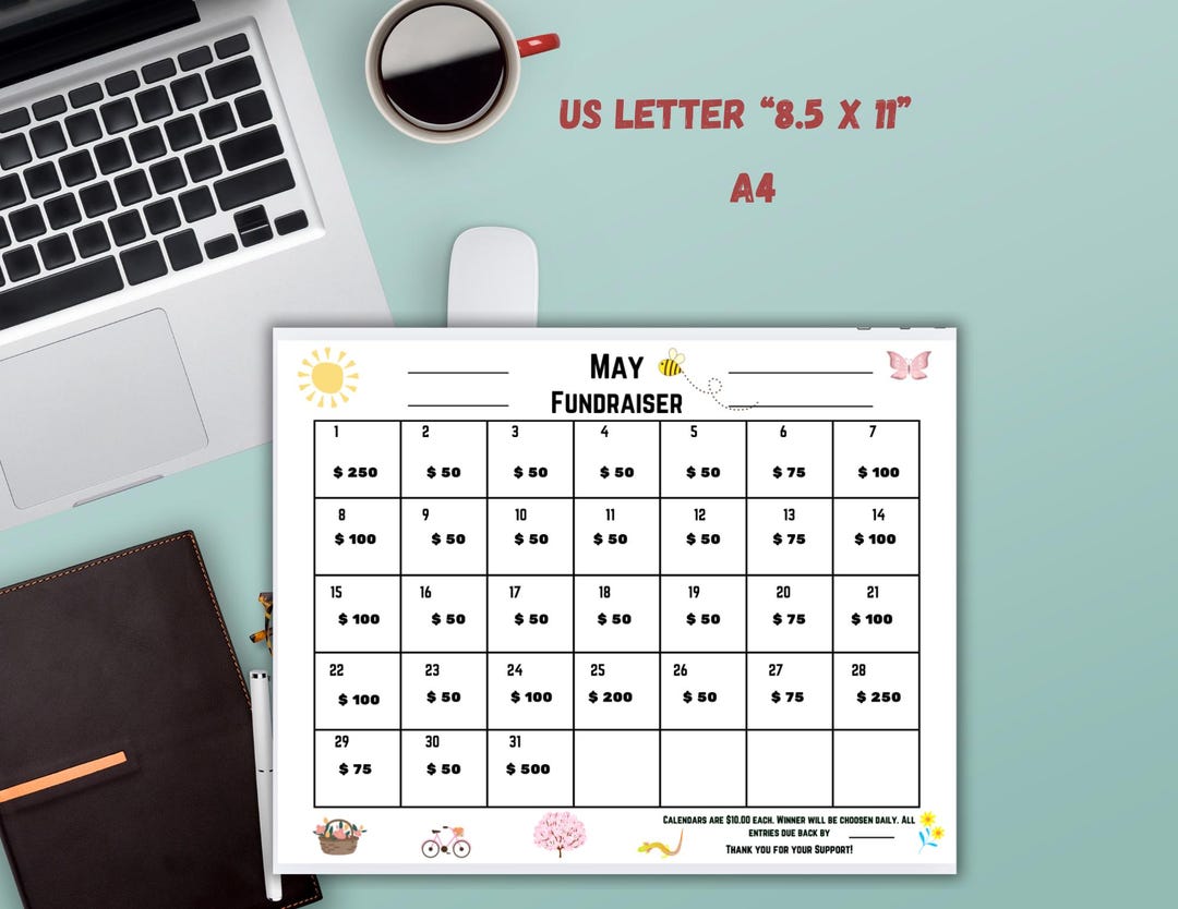 May Cash Calendar Raffle Board,printable Fundraiser,may Cash Calendar ...