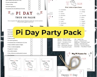 Pi Day Party Pack, Pi Day Spiele und Gunst Tags, druckbare Pi Day Aktivitäten im Klassenzimmer, Pie Day Treat Tag, Pi Day Geschenke, Matheklasse Party