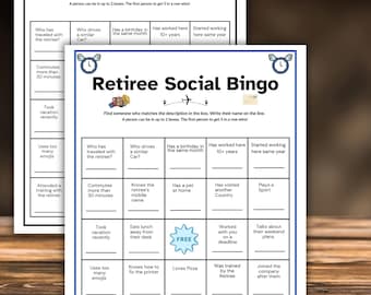 Retirement Party Bingo Game, Retirement Activity, Retirement Party Game, Retirement Game, Retirement Printable Game ,Social Icebreaker,