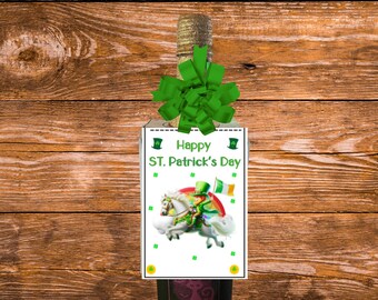 St. Patrick’s Day Wine Label,Lucky Wine Bottle Gift,St. Patrick’s Day Host Gift & Printable Tag for Wine Bottles, Fun Irish theme Gift Idea