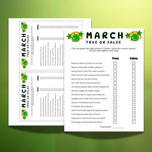 March True or False Game, March Trivia game, Classroom March True/False trivia game,March family game night trivia, pub trivia,March games image 7