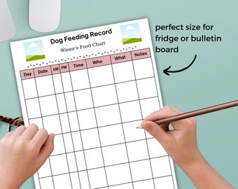 Dog Feeding Record,Printable Pet Feeding Log,Editable pet feeder log, dietary Needs for Healthy Happy Dogs,Printable Pet Meal Tracker