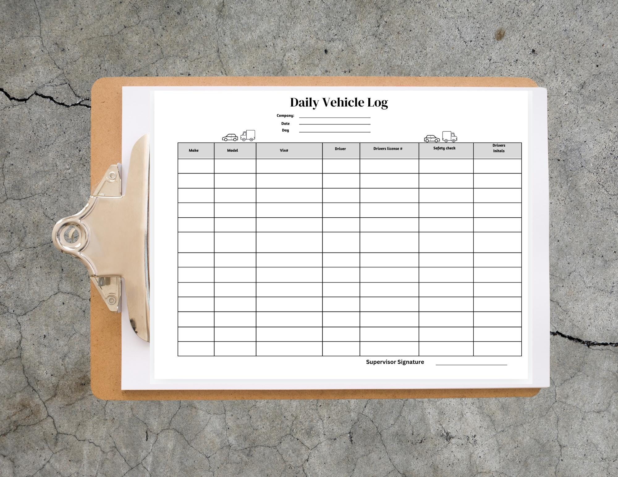 Printable Company Vehicle Log,fleet Management Tracker, Vehicle ...