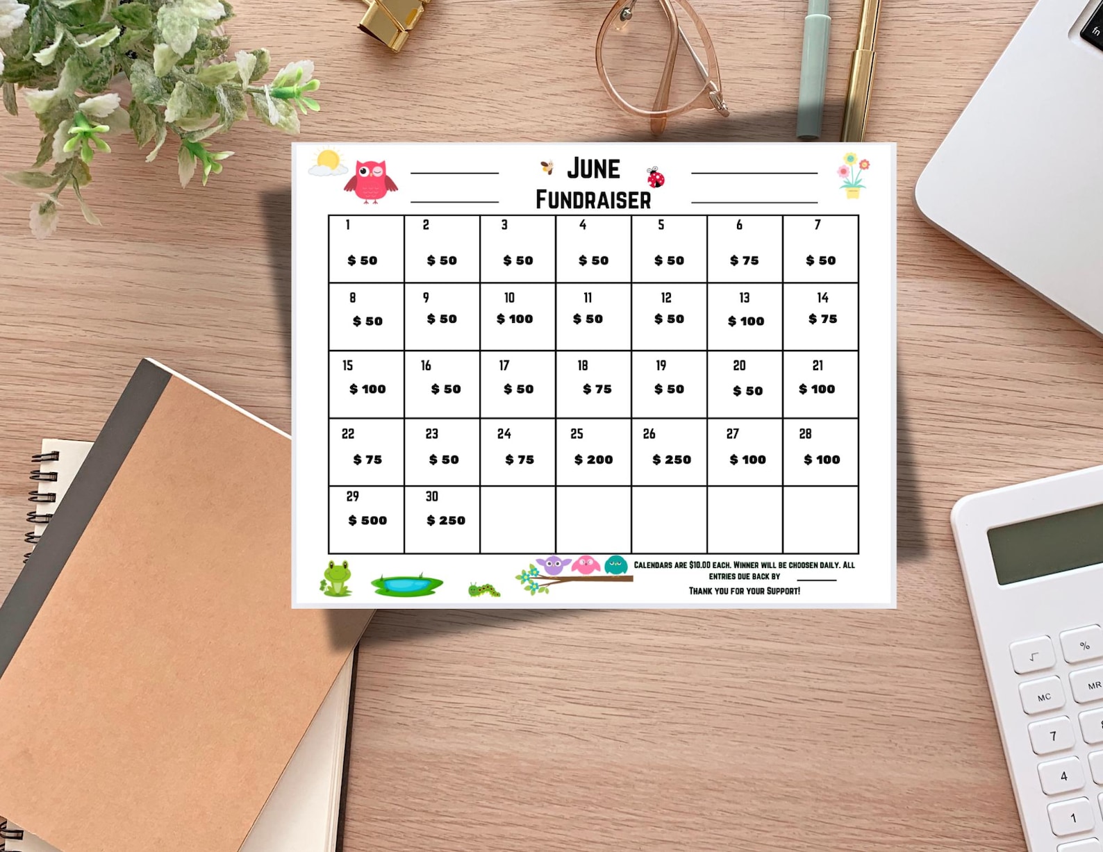 June Raffle Themes Printable June Cash Calendar Raffle, Cash Calendar Fundraiser,daily ...