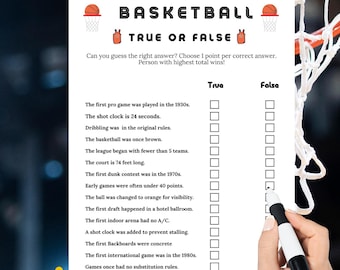 Basketball Trivia Game, Basketball birthday party games, basketball True or False, Sports Party, basketball trivia game, basketball party