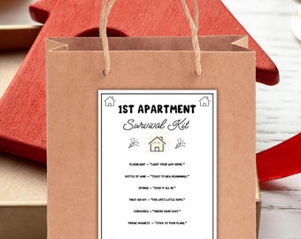 Etiketter till överlevnadskit för första lägenheten, överlevnadskit för nytt hem. Utskrivbara välkomsthämtning, present till ny lägenhet, inflyttningsgåva, presentetiketter till lägenheten.