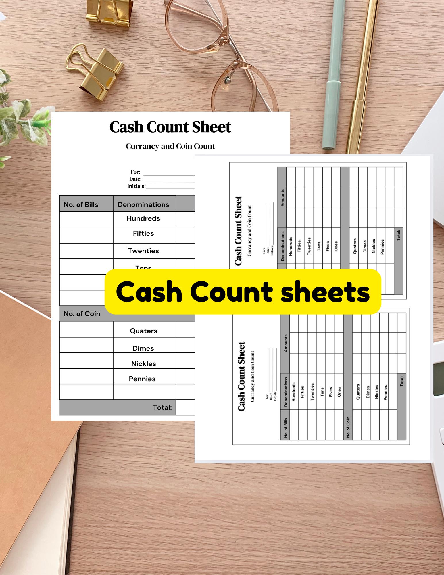 Printable Cash Count Sheet,daily Cash Tracker,daily Cash Log,printable ...