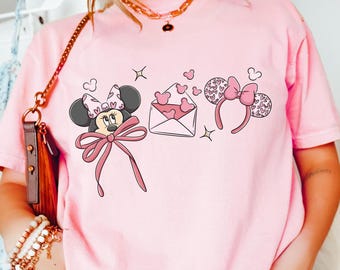 Pink Coquette Bows Minnie Valentine Shirt,Disney Minnie Mouse with headband Tee,Minnie Coquette Bow Shirt,Minnie Love Shirt,Valentines Day