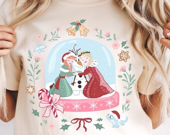 Comfort Colors® Disney Frozen Christmas T-Shirt, Snow Globe Elsa And Anna Xmas Shirt, Olaf Christmas Shirt, Disney Christmas Shirt