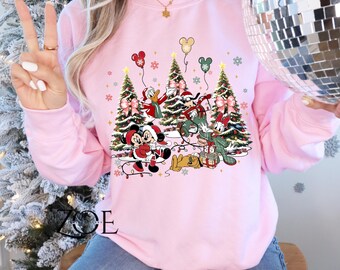 Retro Merry Christmas Mickey Mouse Sweatshirt, Mickey and Friends Christmas Tree Shirt, Mickey's Very Merry Christmas Party 2024 Shirt