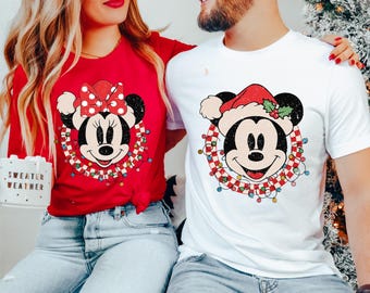 Retro Disney Mickey Minnie Christmas Sweatshirt, Couple Disney Family Christmas Shirt, ,Christmas Family Tee, Christmas Sweater