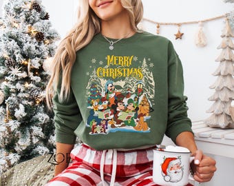 Retro Disney Merry Christmas Sweatshirt, Walt Disneyworld Character Tee, Vintage Christmas Mickey And Friends Sweater, Holiday Season Shirt