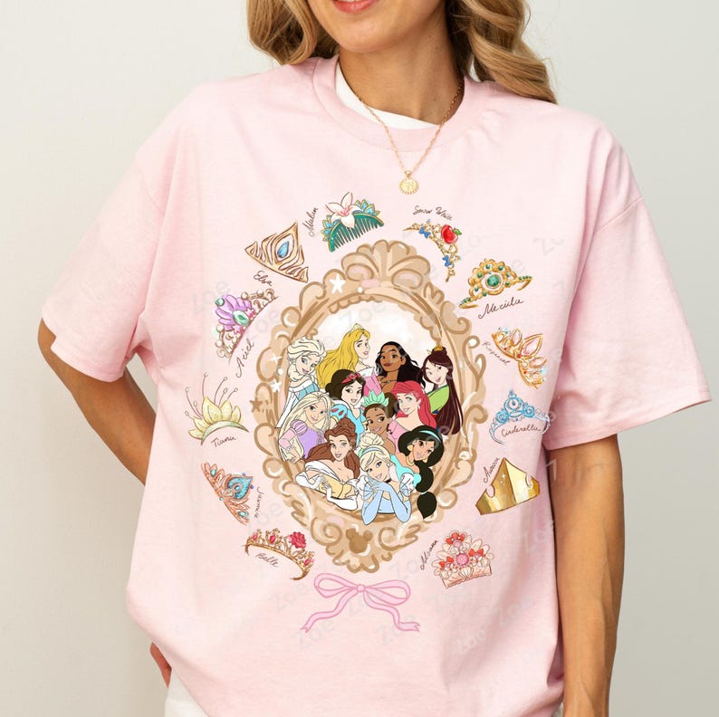 Comfort Colors Retro Princess Crown Shirt, Snow White Rapunzel Ariel Belle Tee, Disney Girl Trip Shirt,Magic Kingdom Princess Vacation Shirt image 2