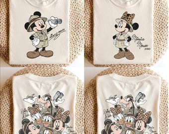 Camiseta retro con firmas de Mickey y sus amigos del Reino Animal, camiseta mágica, camiseta de personajes de Disney, regalo de Mickey y compañía, camiseta de Disney Safari
