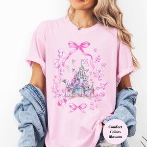 Comfort Color Watercolor Disney Coquette Bow Shirt,Princess Happily Ever After, Retro Colorful Castle, Mouse Ear Castle Disney Floral Shirt