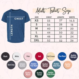 a blue shirt with the measurements for each shirt