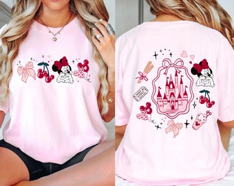 Camisa de San Valentín de Disney con lazo coqueto de colores cómodos, camiseta de San Valentín de Mickey y Minnie, regalo de San Valentín 2026 de WDW para ella