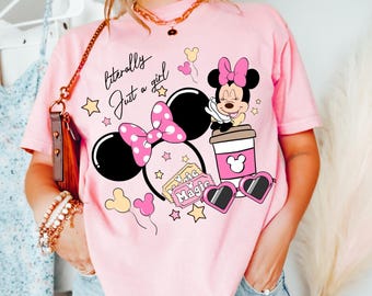 Disney Coquette Bow Literally Just a Girl T-shirt, Mickey Minnie Ears Park Trip Shirt, Disney Girls Trip Tee, Disney With My Bestie Shirt