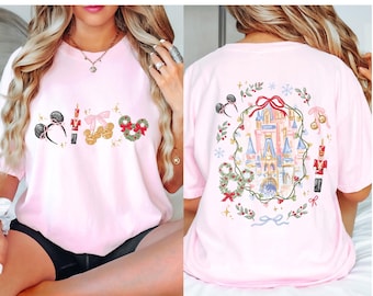 Comfort Color® Disney Christmas Magic Castle  Shirt Mickey Ear Xmas Shirt Coquette Bow  Christmas Shirt Disney Christmas Shirt