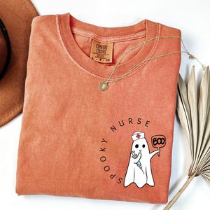 Comfort Colors Halloween Ghost Nurse Shirt,Spooky Nurse Shirt, Nurse Gift For Women, Spooky Season Shirt, Funny Nurse Hallowen Shirt image 1