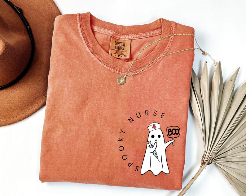 Comfort Colors Halloween Ghost Nurse Shirt,Spooky Nurse Shirt, Nurse Gift For Women, Spooky Season Shirt, Funny Nurse Hallowen Shirt image 1