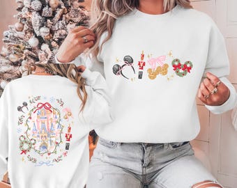 Disney Coquette Bow Christmas Sweatshirt Mickey xmas Shirt Disney Magic Castle Christmas Sweater Disney Trip Shirt Nutcracker Shirt