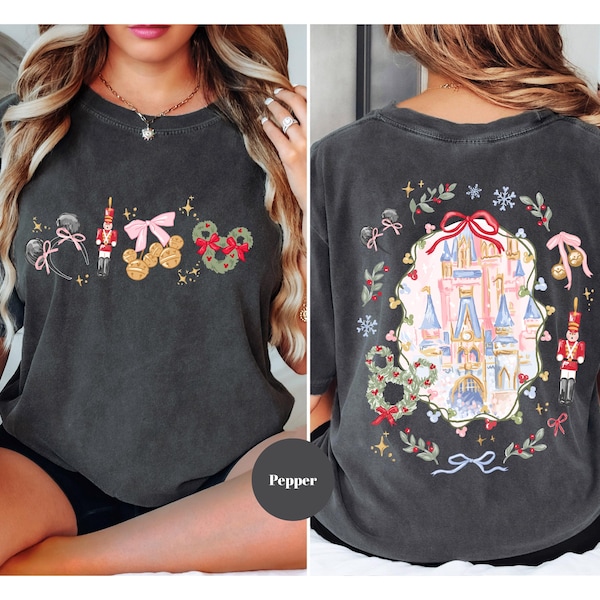 Chemise de Noël Disney Comfort Color® Château magique Chemise de Noël oreilles de Mickey Noeud coquette Noël Disney Chemise Disney Trip