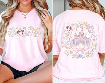 Comfort Color® Vintage Disney Coquette Bow Floral Shirt, Best Day Ever Tee, Walt Disney Trip T-shirt Cute Disney Doodles Tee
