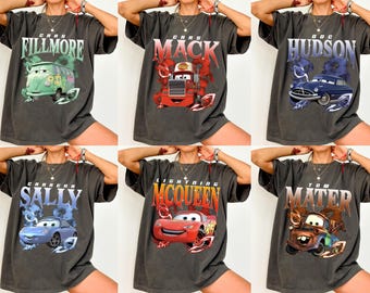 Retro Disney Cars Group Character Portrait Shirt, Lightning Mcqueen T-shirt, Tow Mater Shirt, Disneyland Radiator Springs, Cars Land Shirt