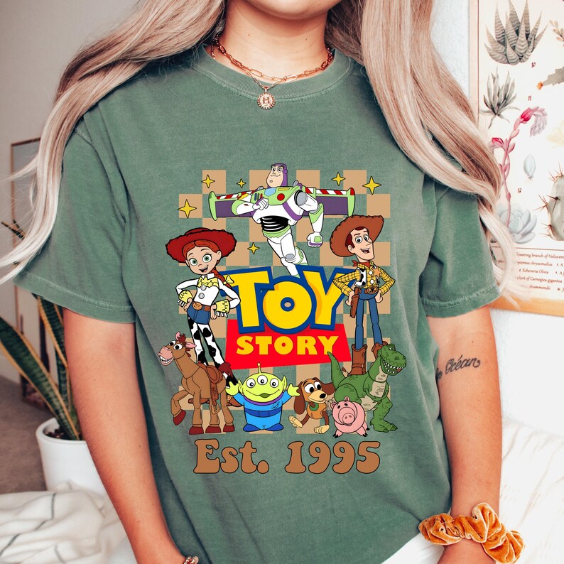 Comfort Colors Checkered Toy Story Shirt, Disney World Toy Story Shirt, You Ve Got A Friend In Me Shirt, Toy Story Movie Characters Tee imagem 5
