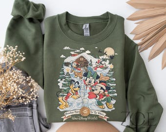 Disney Merry Christmas Sweatshirt, Walt Disneyworld Character, Retro Christmas Mickey And Friends Sweater, Holiday Season,Christmas Tree Tee