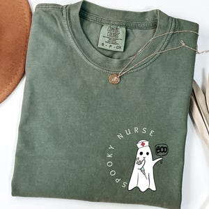 Comfort Colors Halloween Ghost Nurse Shirt,Spooky Nurse Shirt, Nurse Gift For Women, Spooky Season Shirt, Funny Nurse Hallowen Shirt image 2