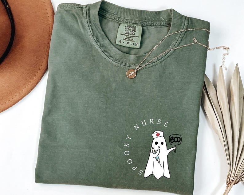 Comfort Colors Halloween Ghost Nurse Shirt,Spooky Nurse Shirt, Nurse Gift For Women, Spooky Season Shirt, Funny Nurse Hallowen Shirt image 2