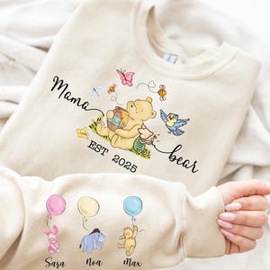 Custom Mama Bear EST Sweatshirt, Mother Day Gift, Winnie the Pooh Mothers Days Gift, Mama Bear Sweatshirt with kid names
