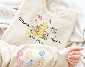 Custom Mama Bear EST Sweatshirt, Mother Day Gift, Winnie the Pooh Mothers Days Gift, Mama Bear Sweatshirt with kid names