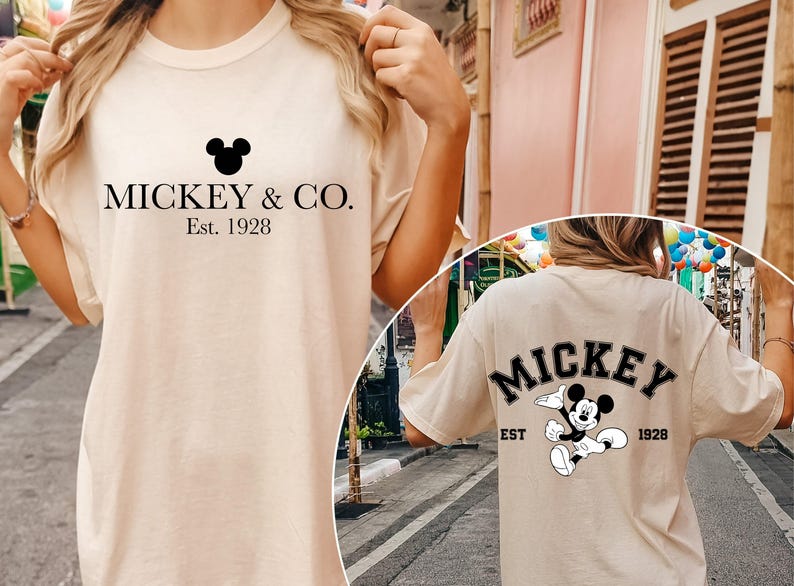 Camiseta Comfort Colors Mickey Mouse Est 1928, Camiseta Disney Mickey de doble cara, Camiseta Mickey y sus amigos, Camiseta Disney, Camiseta retro Disney con la cabeza de Mickey imagen 7
