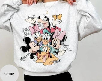 Retro Mickey and Friends Signatures Sweatshirt, Magical Shirt, Disney Characters Shirt, Mickey & Co Gift, Disney Tee Disney Mouse Head Shirt