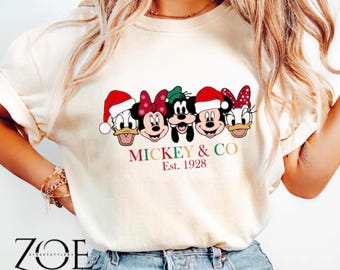 Comfort Colors Mickey and friends Shirt,Disney Mickey & Co Est. 1928 Christmas Shirt,All Disney Characters Christmas Shirt,Disney Christmas