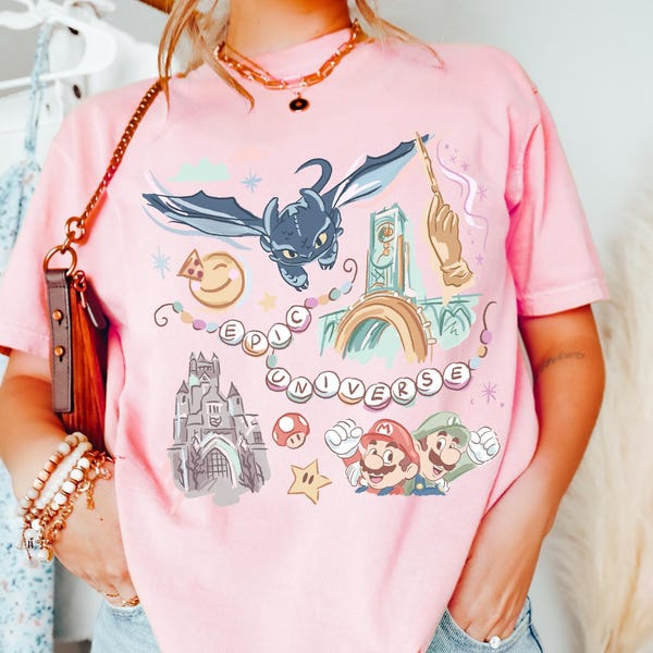 Camiseta retro de colores cómodos del Universo Épico, camiseta de viaje al parque Family Universe 2025, camiseta de Disney, camisetas del Universo Épico de Orlando Park